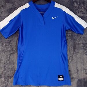 Nike Dri-FIT Shirt Mens Medium Blue White V-Neck Athletic Training Top Jersey